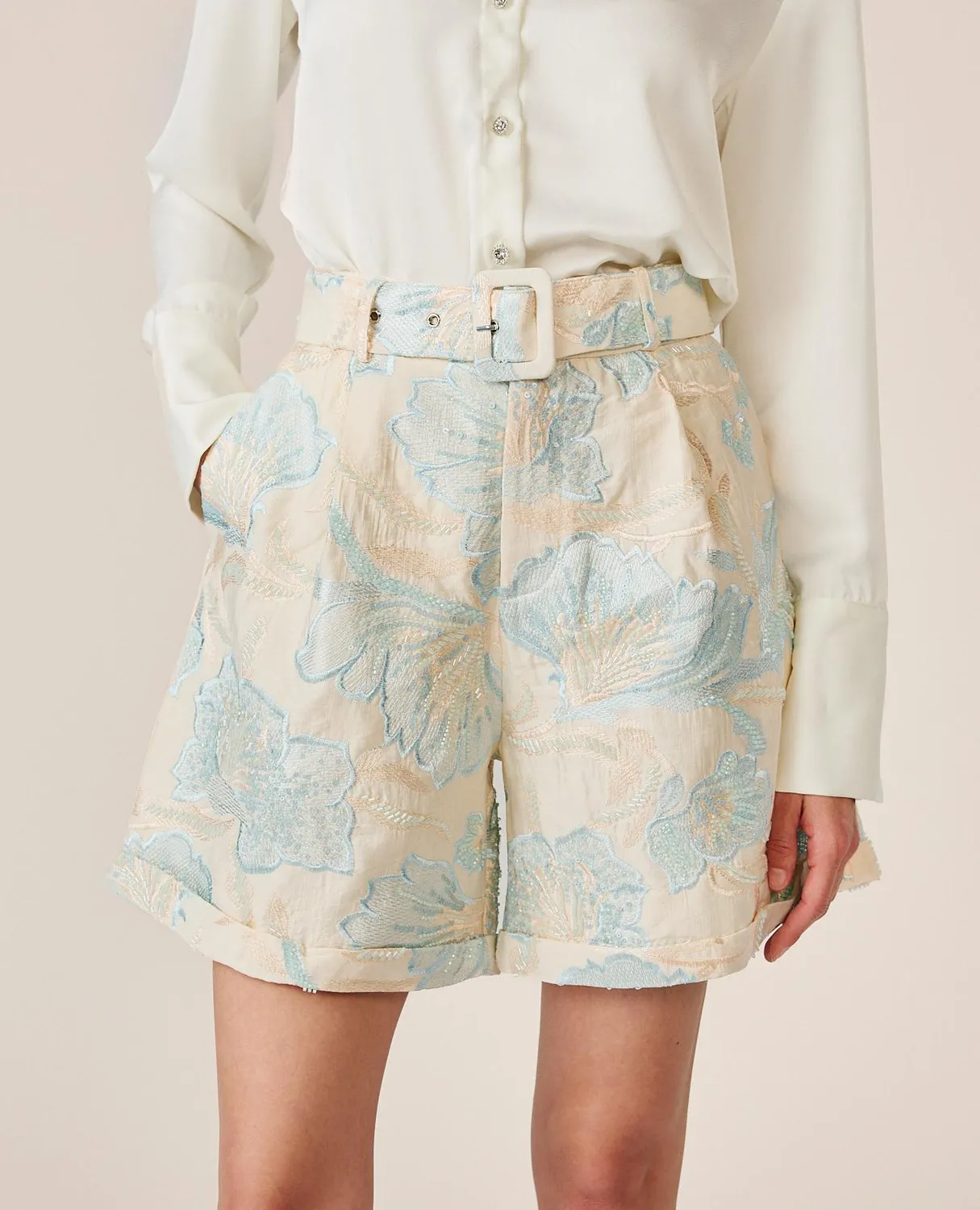 Alma en Pena V26CL1701 short bleu brodé coton