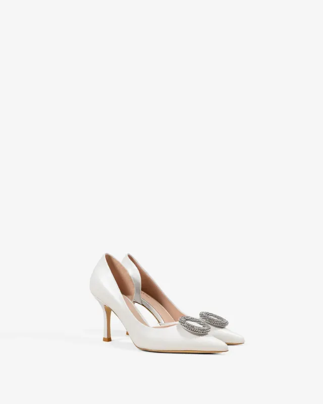 Mi/Mai Coco White escarpins cuir blanc strass talon fin