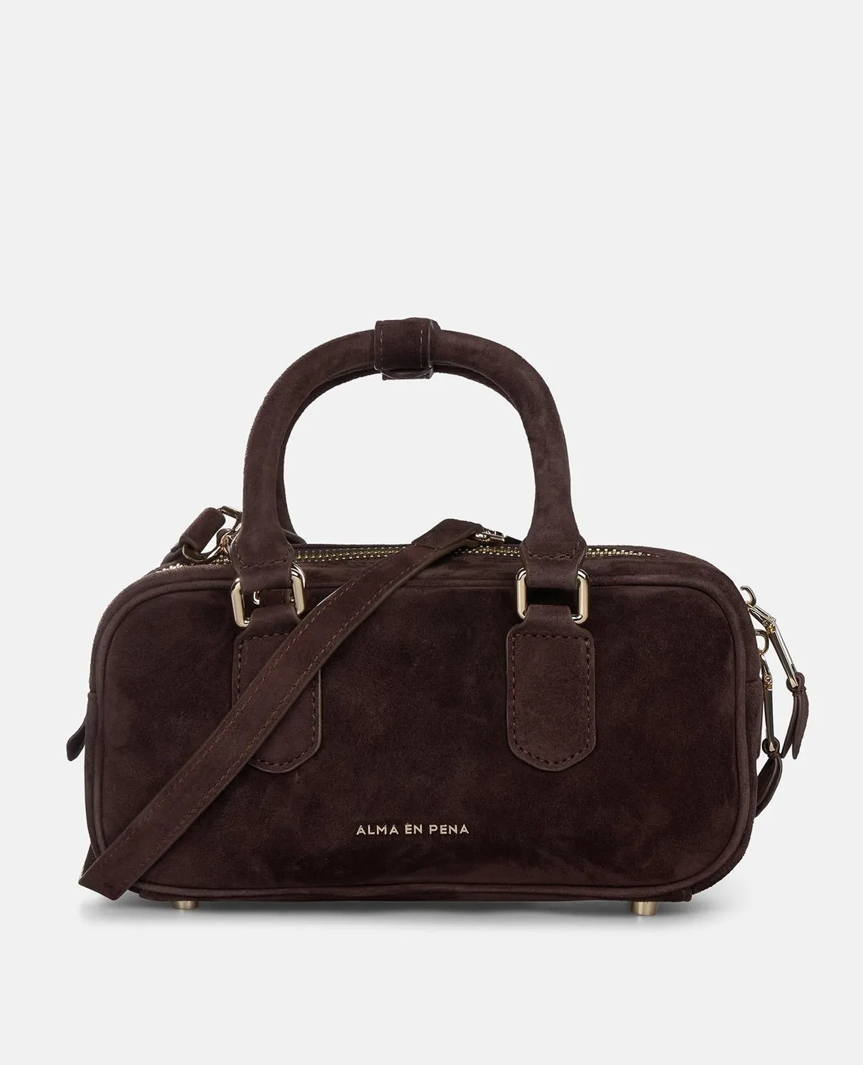 Alma en Pena BG236 sac bowling marron daim cuir