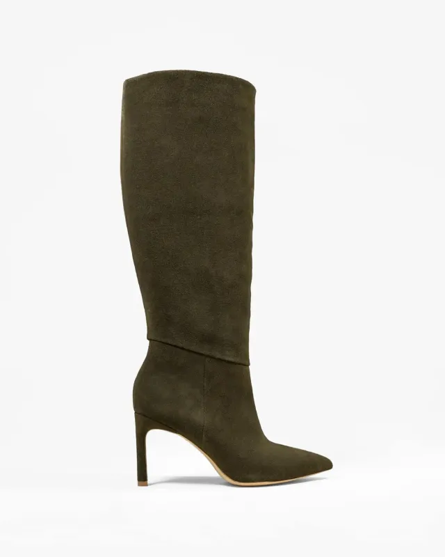 Mi/Mai Coco Kaki Suede bottes daim kaki talon aiguille