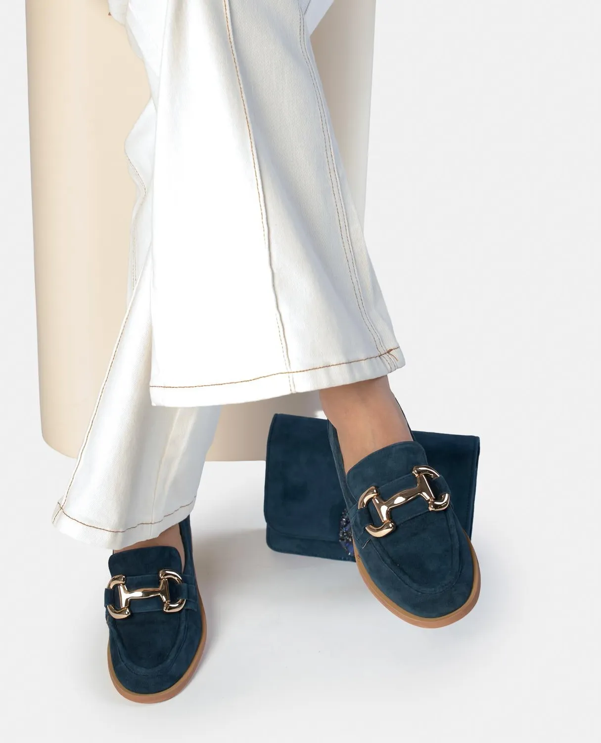 Alma en Pena V260801 mocassins bleu cuir talon 2 cm