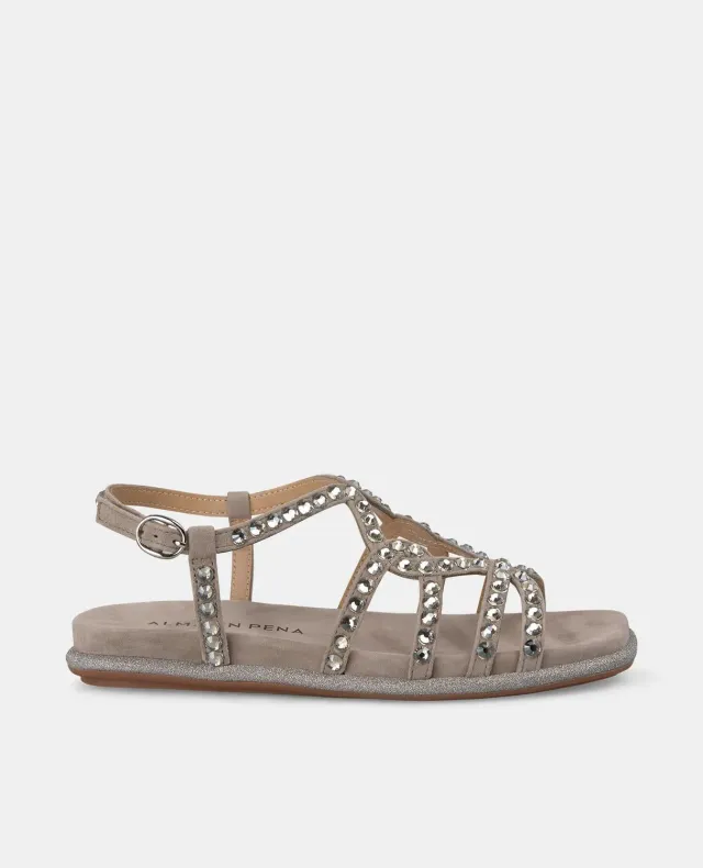 Alma en Pena V2551600 sandales plates strass taupe 2 cm