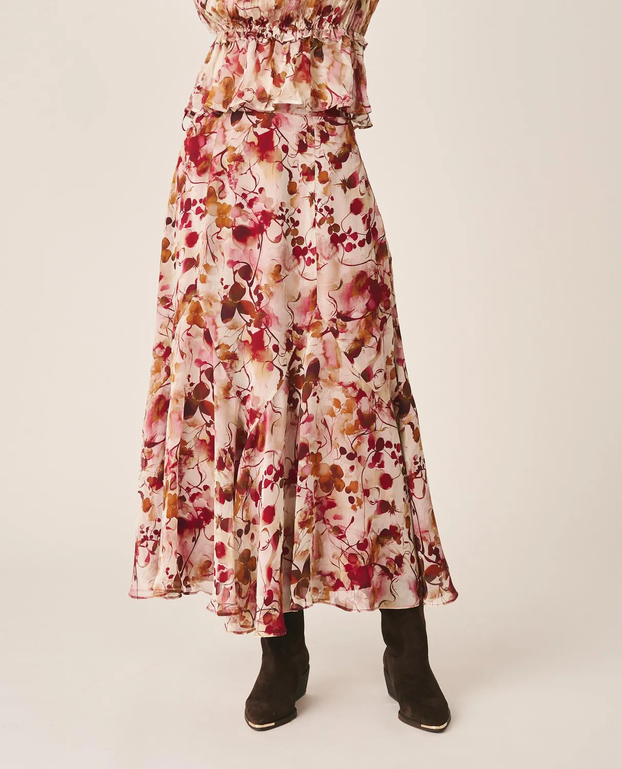 Alma en Pena I26CL1808 jupe midi rose floral gaze