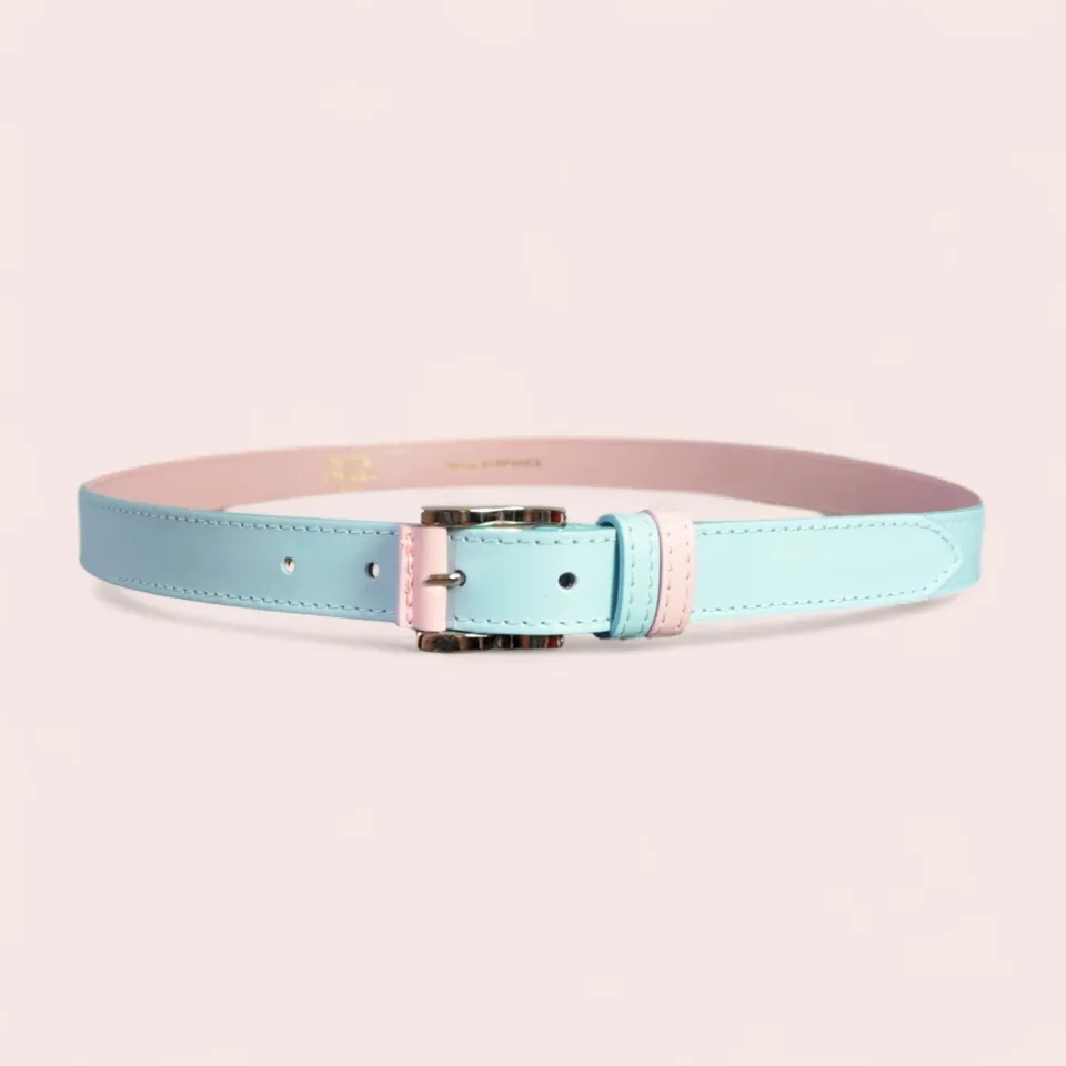 Karine Arabian Cadet ceinture cuir bleu ciel rose 96 cm