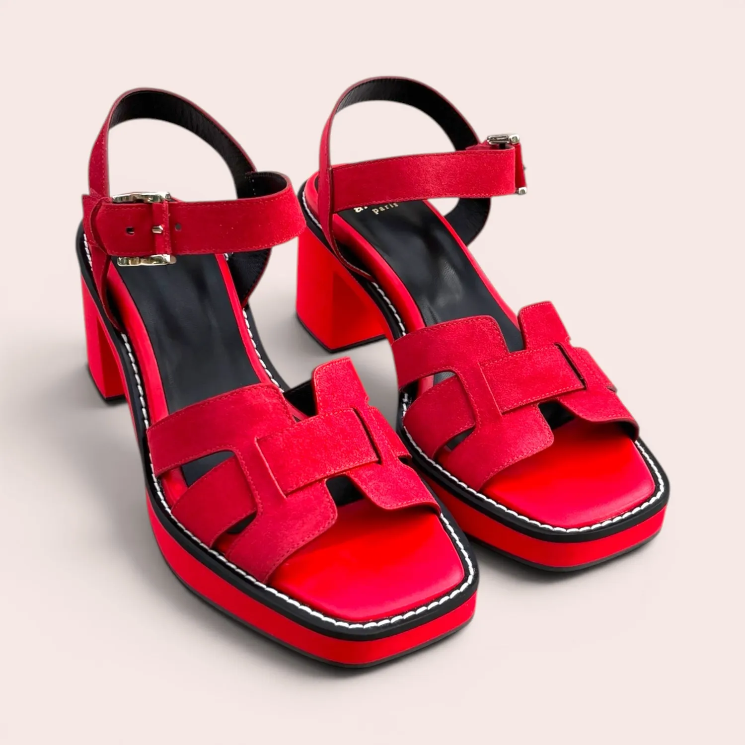 Karine Arabian Hayana sandales cuir rouge plateforme 65mm