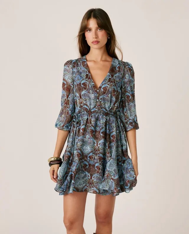 Alma en Pena I26CL0111 robe marron arabesques volants