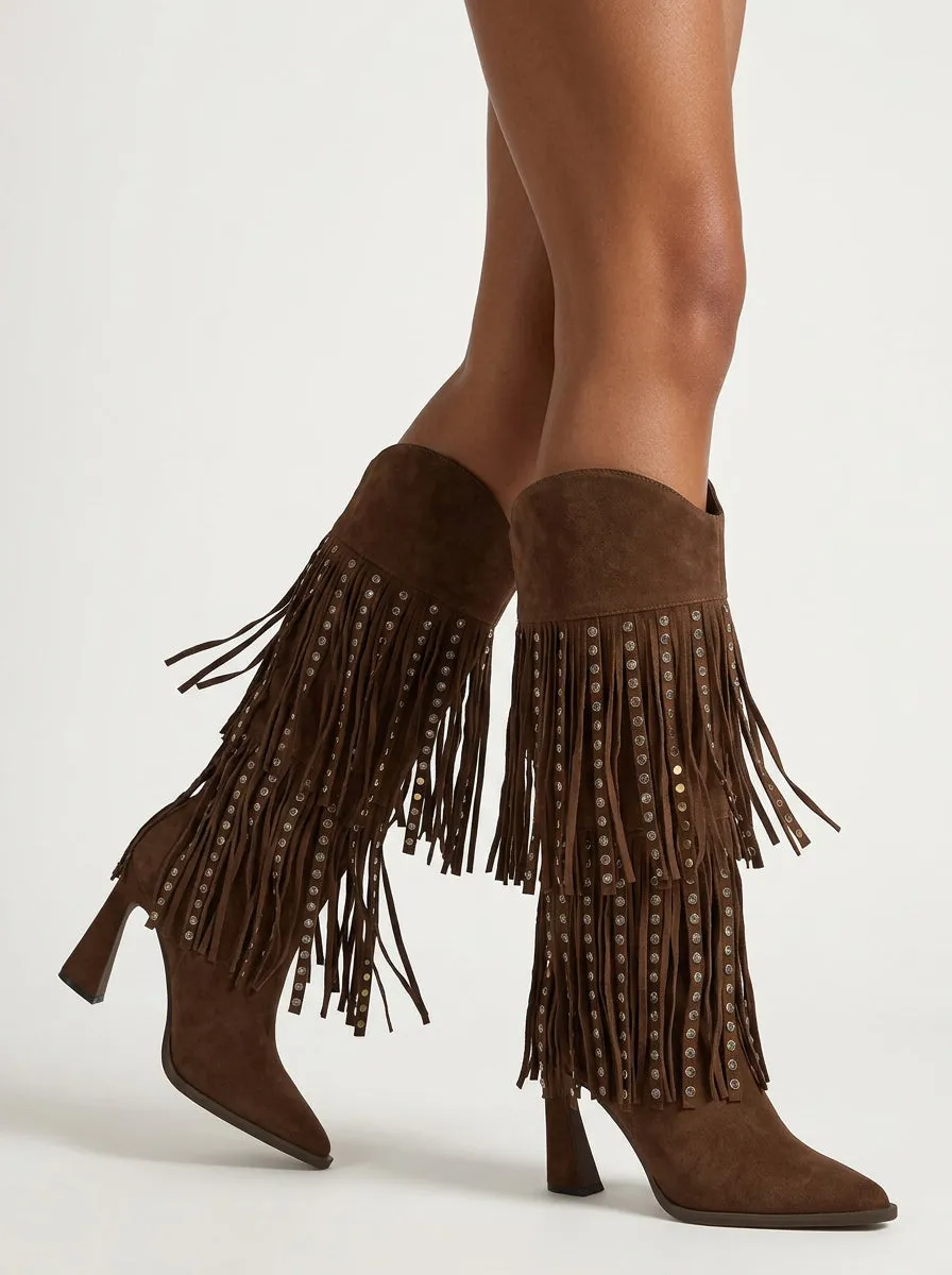 Alma en Pena I260443 bottes cowboy camel daim talon 9 cm