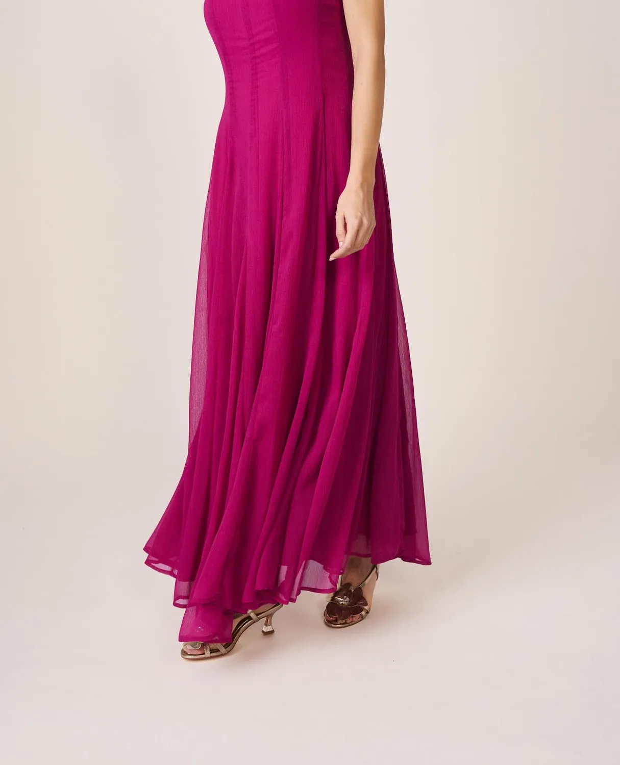 Alma en Pena V26CL0211 robe midi fuchsia gasa
