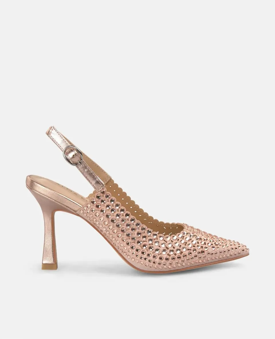 Alma en Pena V250616 escarpin cuir rose strass 9 cm