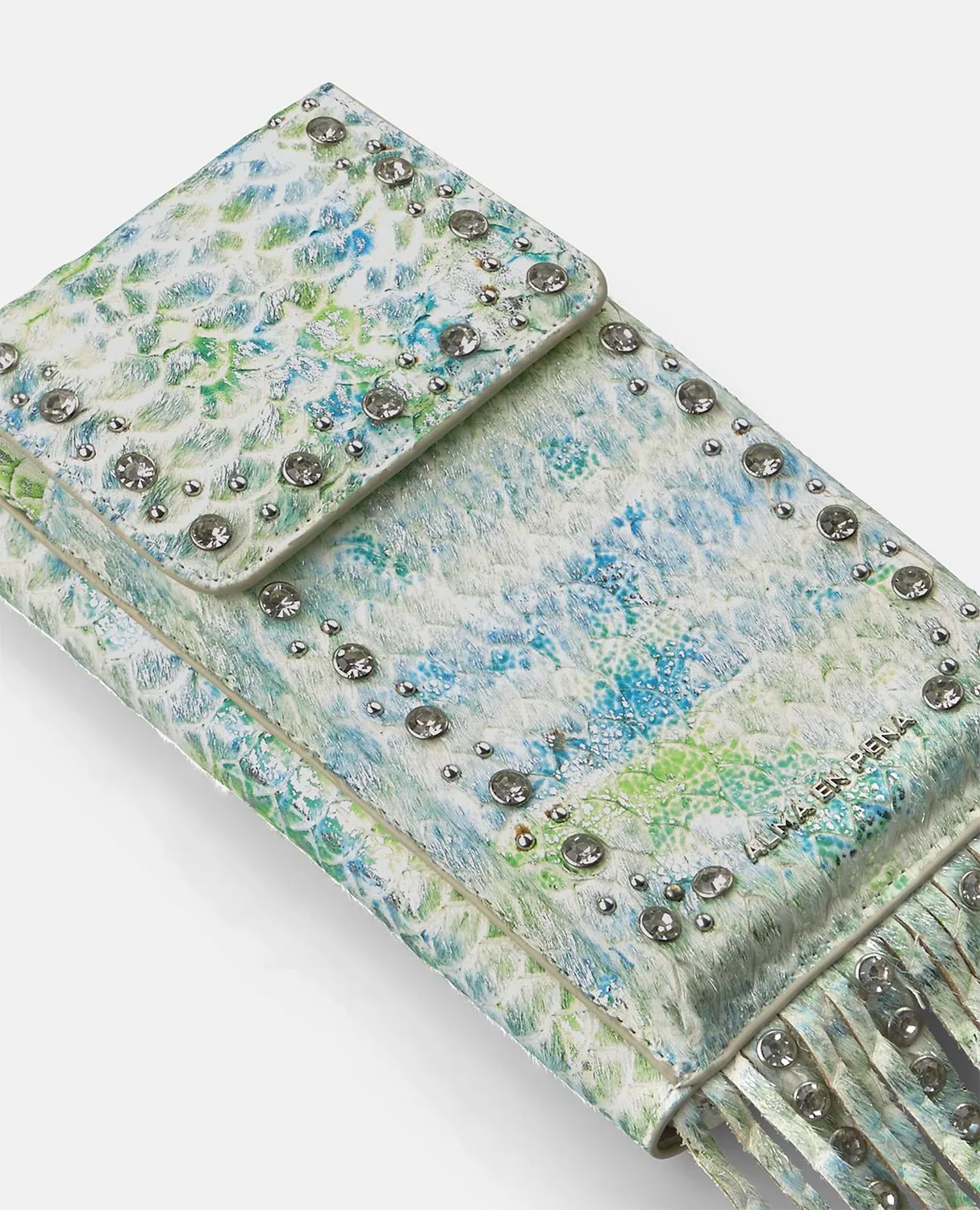 Alma en Pena V26WT016 sac cuir turquoise clouté