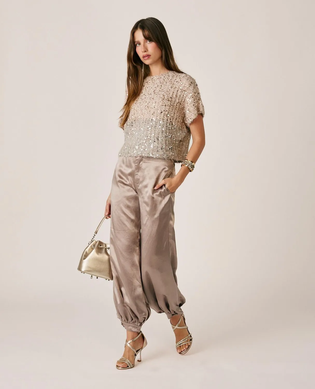 Alma en Pena I26CL1601 pantalon vison satiné