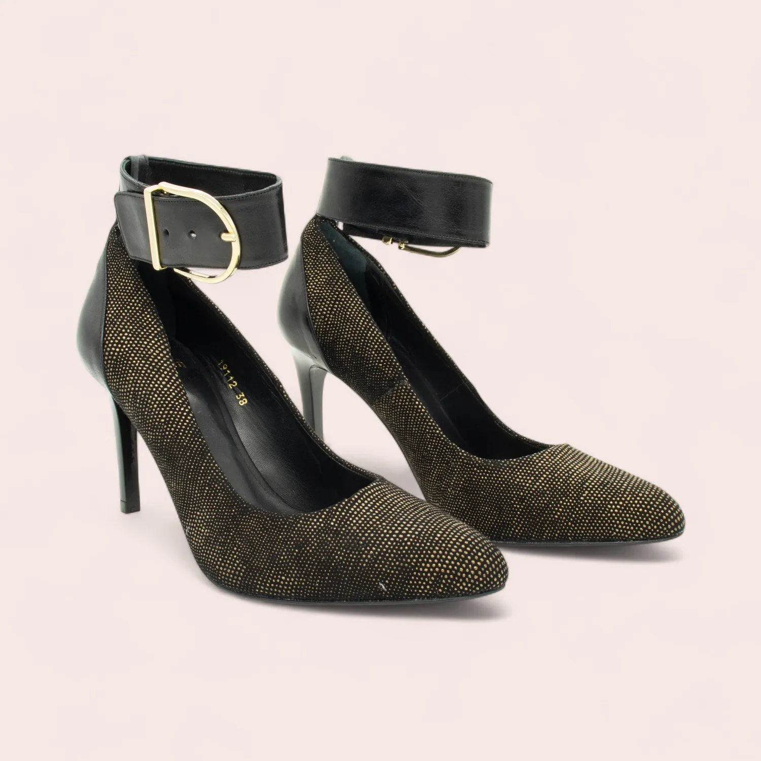 Karine Arabian Elsa escarpins noir or pâle panthère 90mm