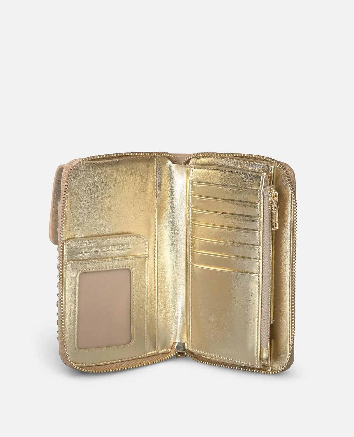 Alma en Pena Natalia sac cartera cuir beige clouté franges