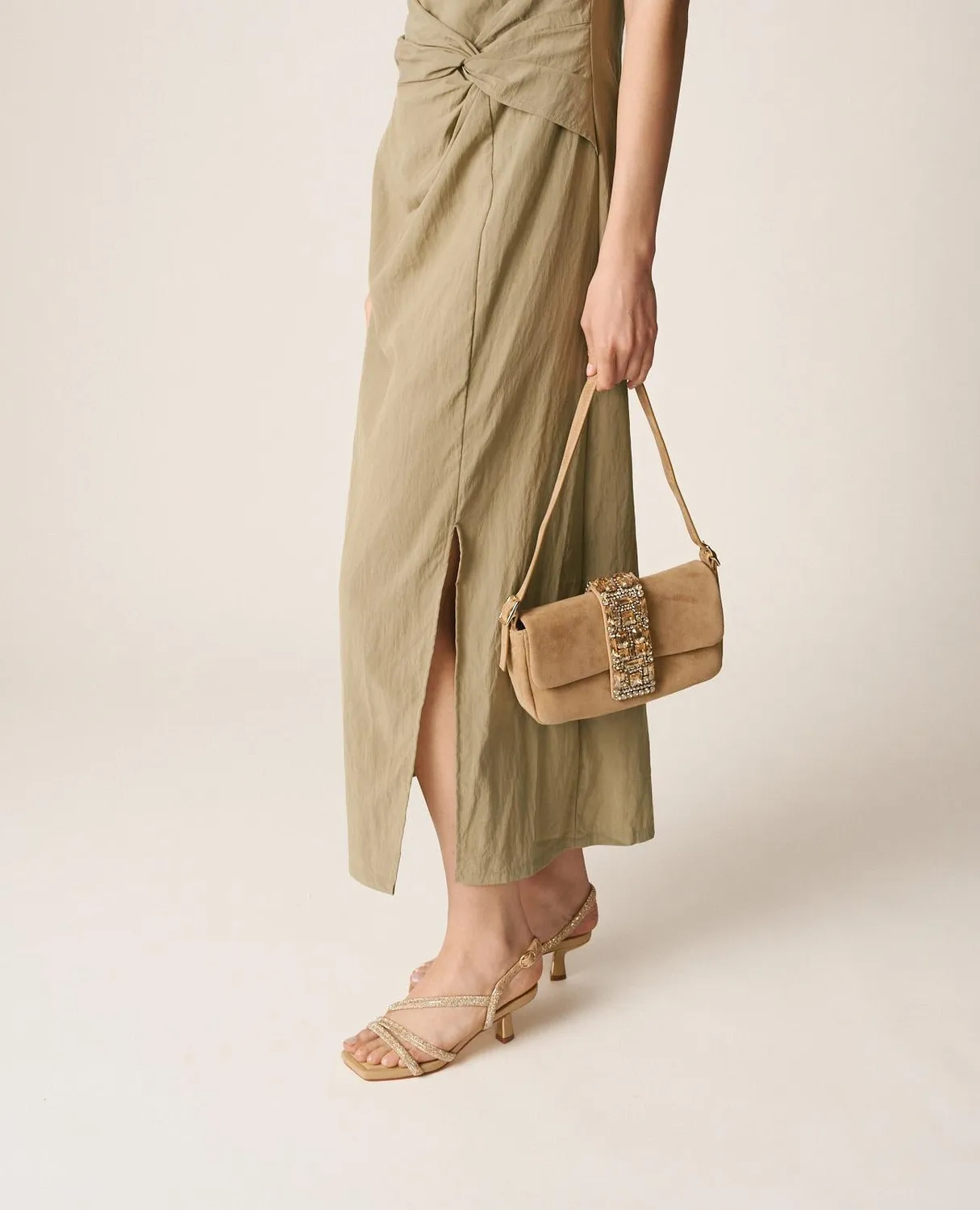 Alma en Pena BG115 Suede sac épaule cuir beige strass