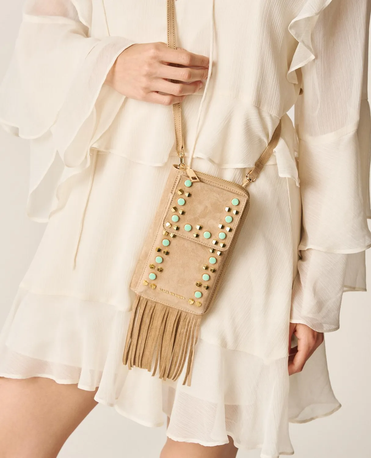 Alma en Pena V26WT019 sac cartera camel cuir franges