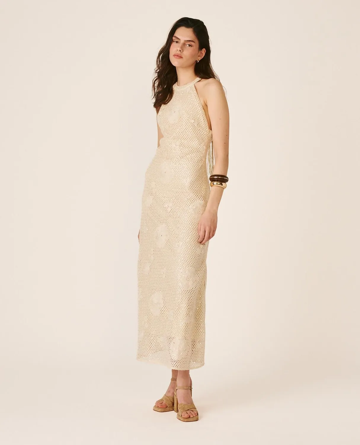 Alma en Pena V26CL0269 robe crochet courte blanc sequins