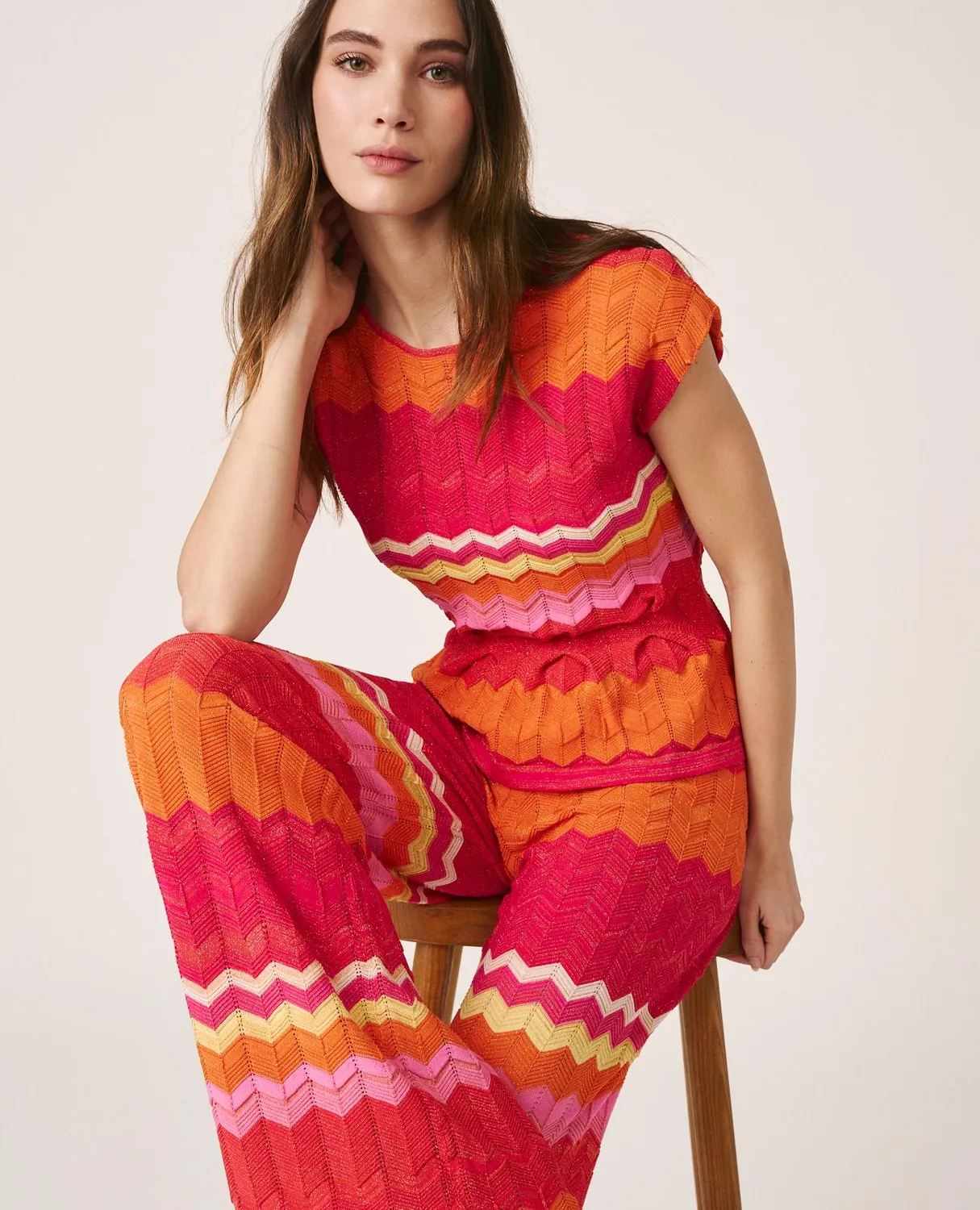 Alma en Pena V26CL0621 top maille géométrique fuchsia