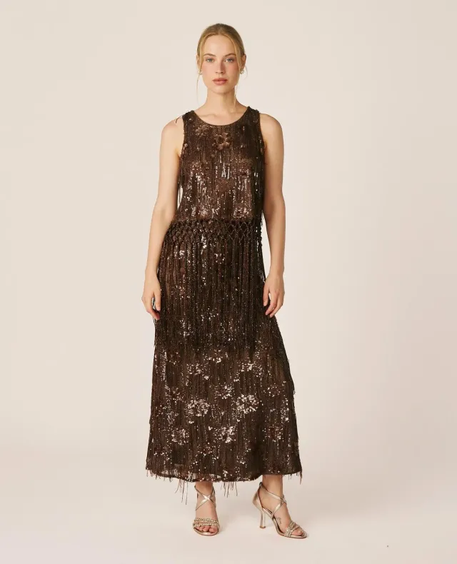 Alma en Pena I26CL1804 jupe longue marron sequins