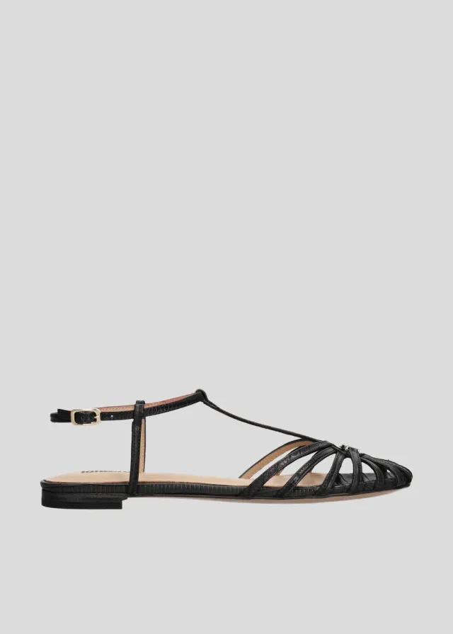 Lola Cruz Tango Flats sandales plates noires cuir