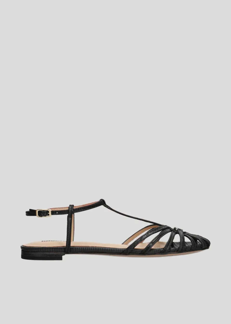 Lola Cruz Tango Flats sandales plates noires cuir