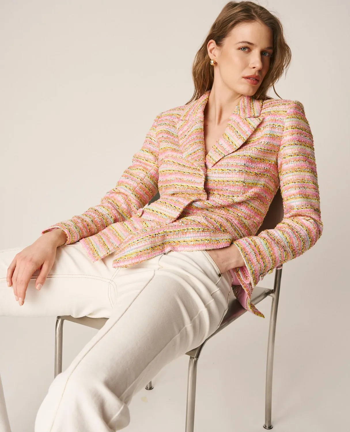 Alma en Pena V26CL1004 blazer rayé tweed cintré