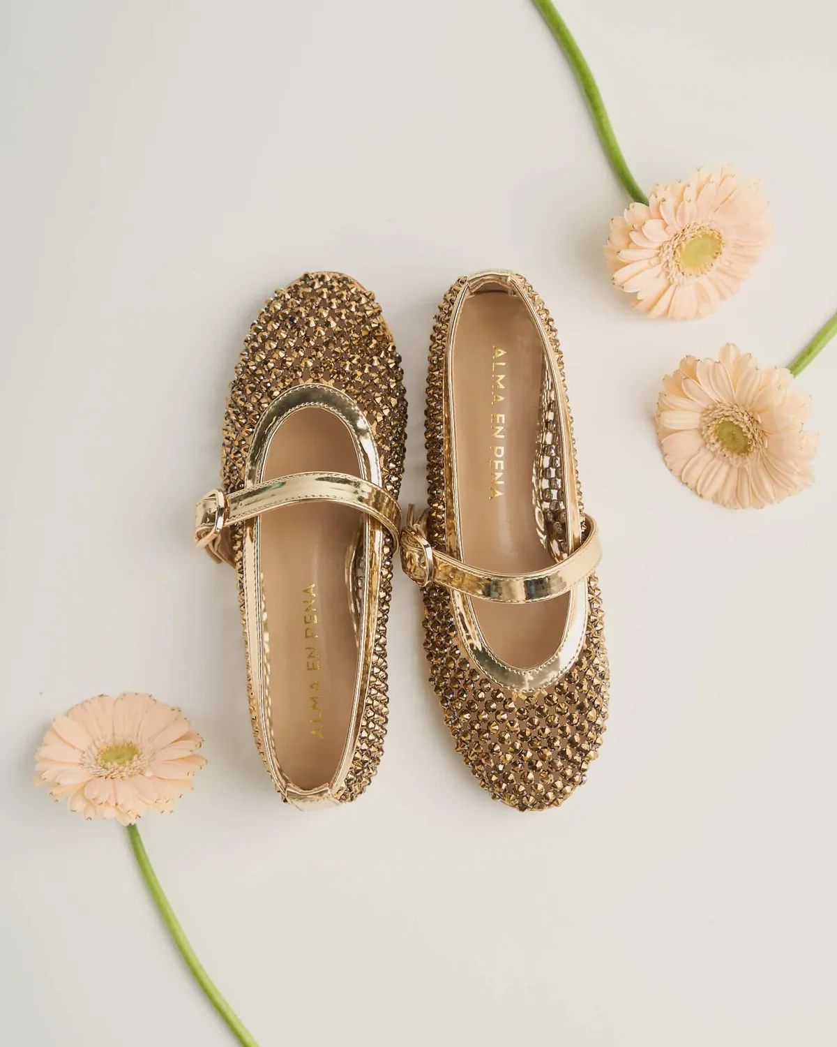 Alma en Pena V250546 ballerines doré strass boucle