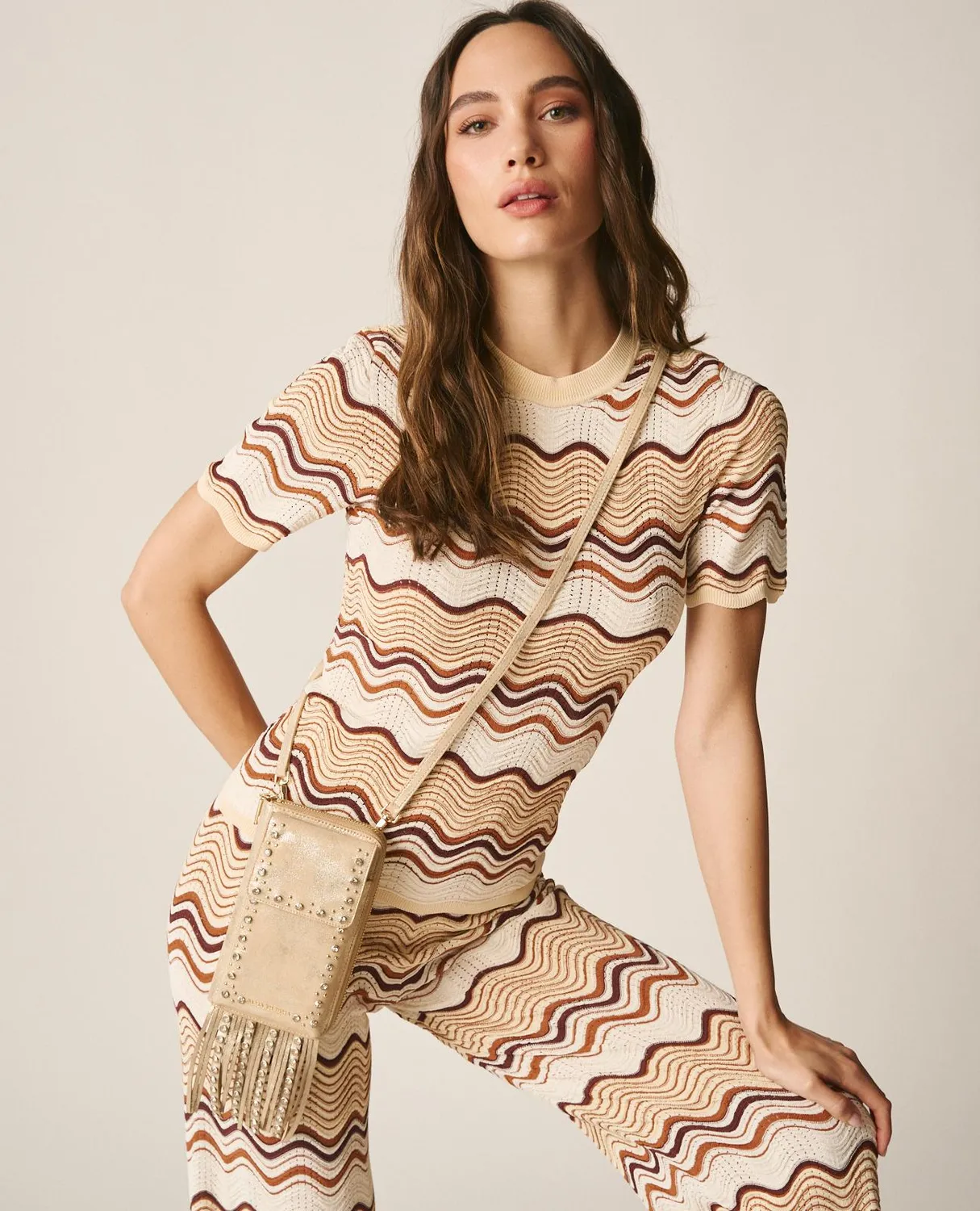 Alma en Pena Natalia sac cartera cuir beige clouté franges