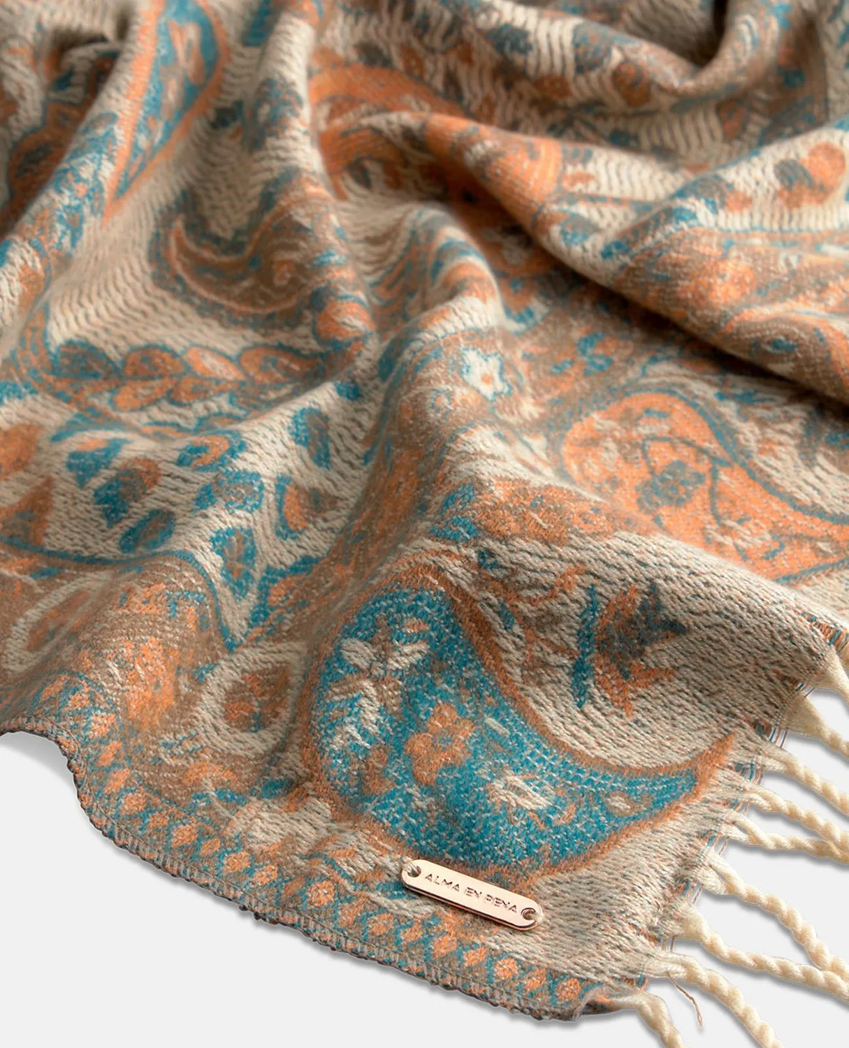 Alma en Pena I26AC008 écharpe verte fleurs franges polyester