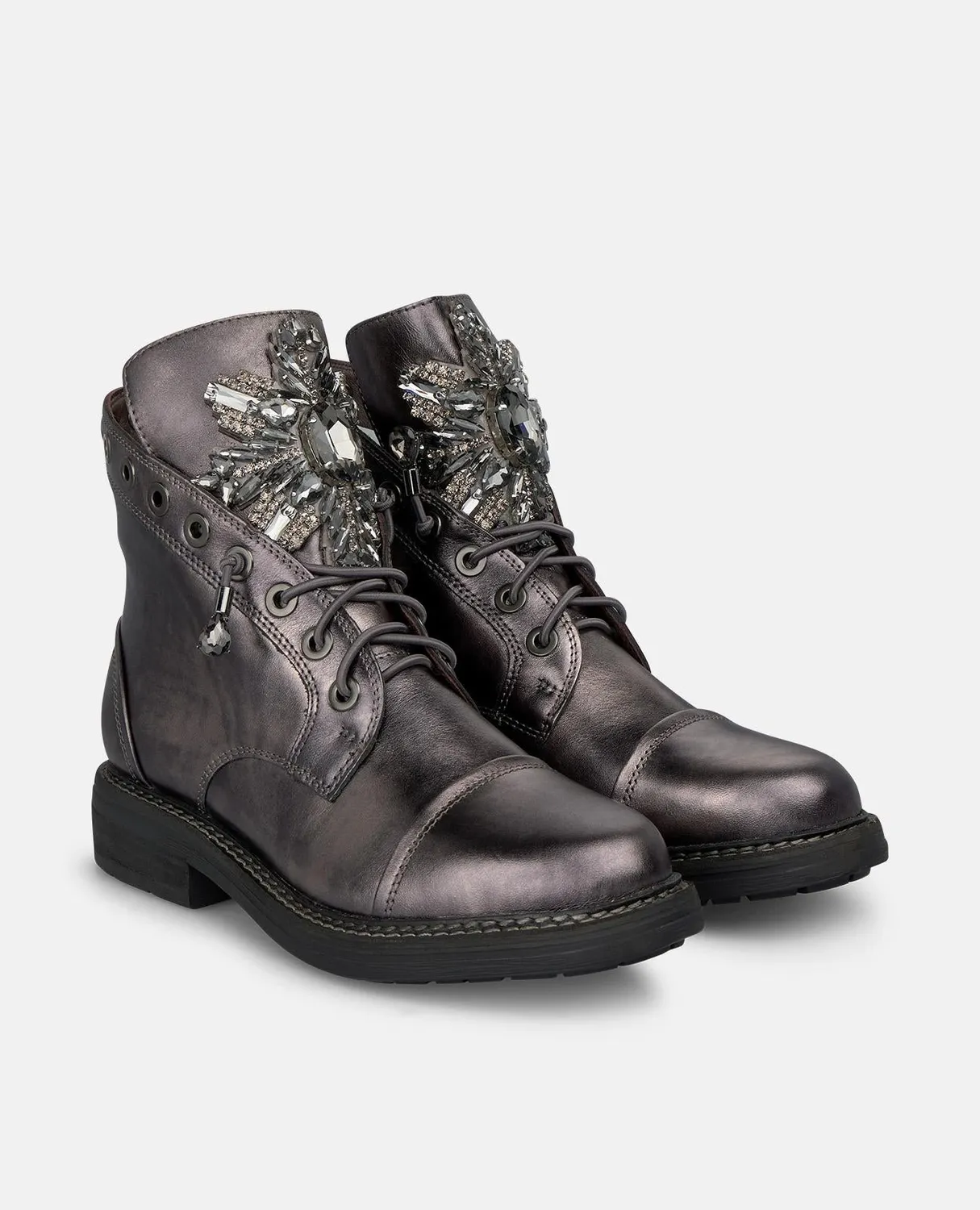 Alma en Pena I260860C bottines plates cuir argent lacets