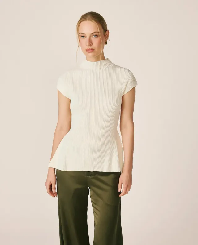 Alma en Pena I26CL0610 top blanc canalé peplum