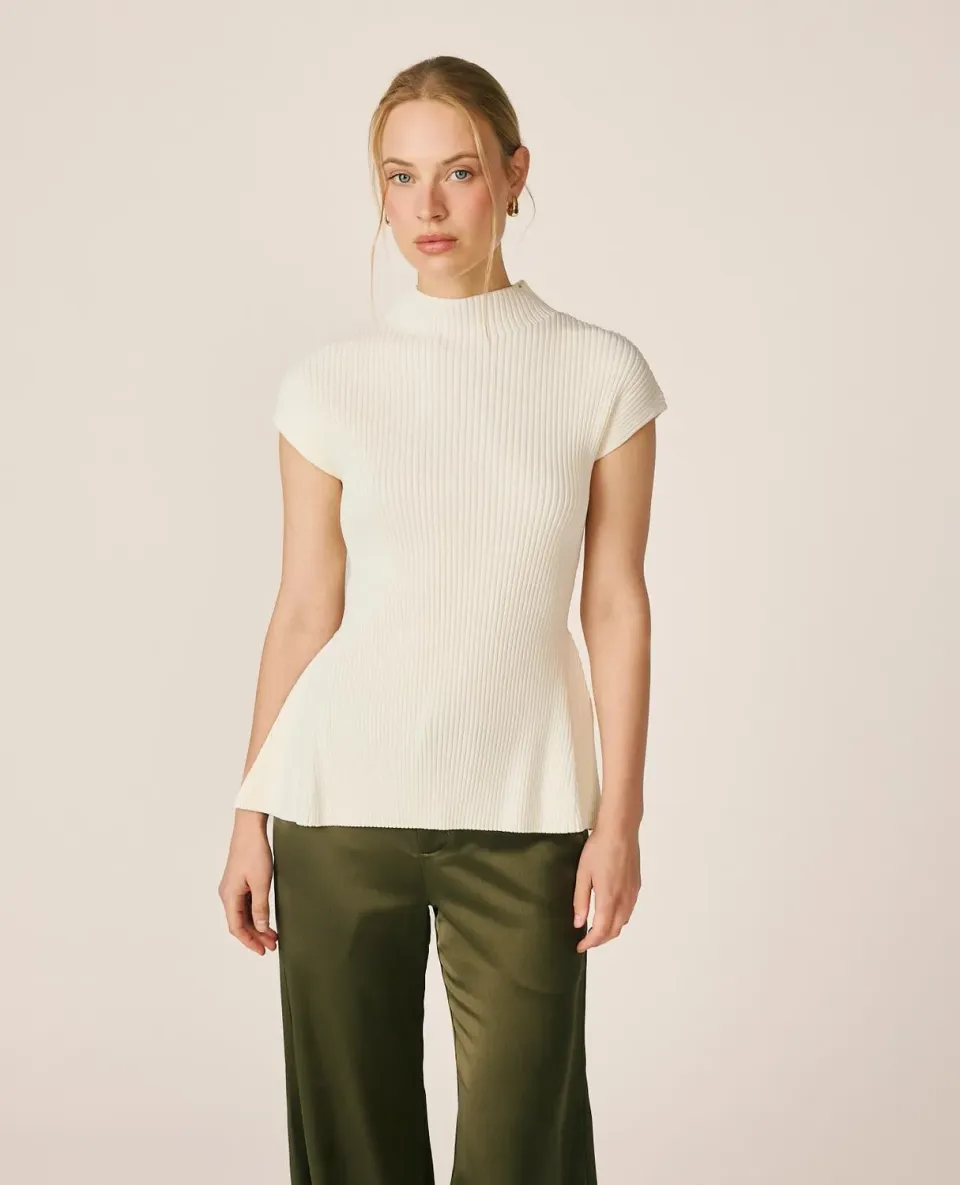 Alma en Pena I26CL0610 top blanc canalé peplum