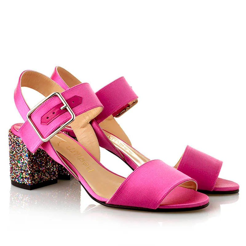 Bégum Paris Santorin sandale satin rose talon 5,5 cm
