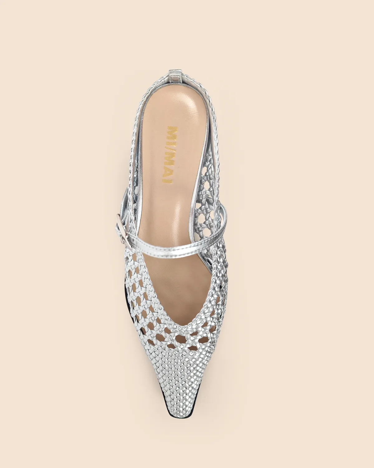 Mi/Mai Suzanne Woven Silver escarpin tressé argenté