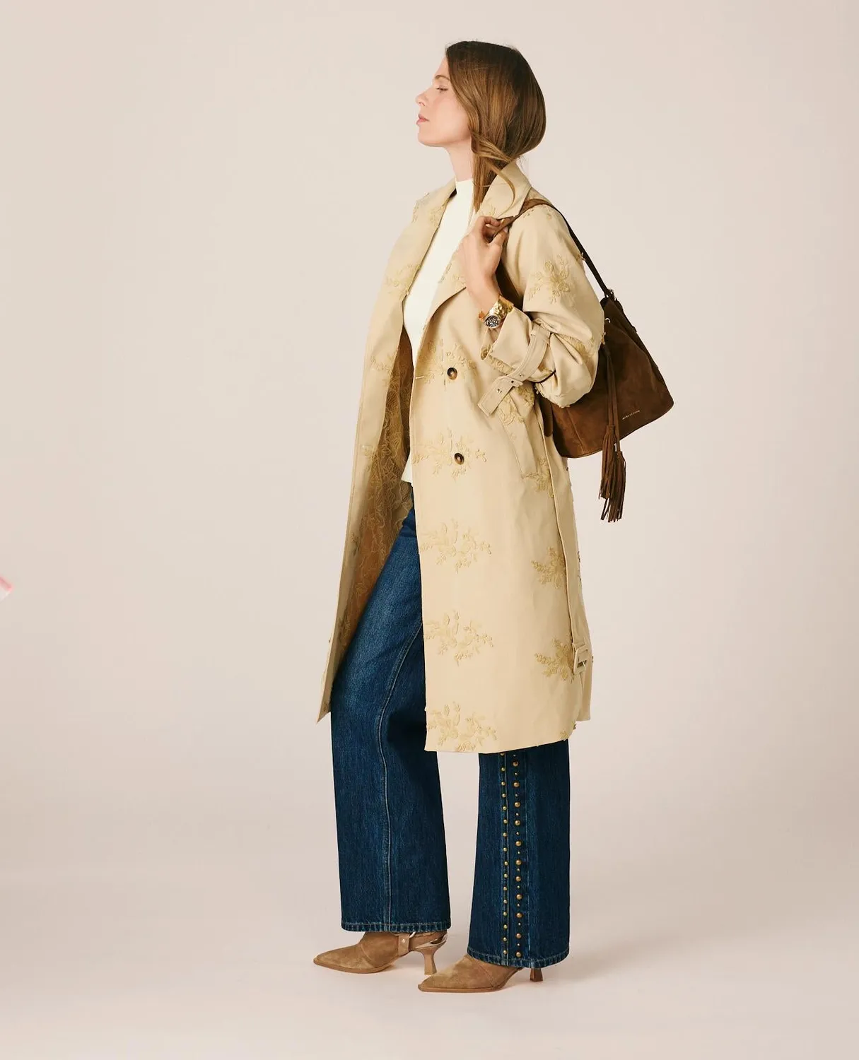 Alma en Pena V26CL1500 trench brodé beige floral