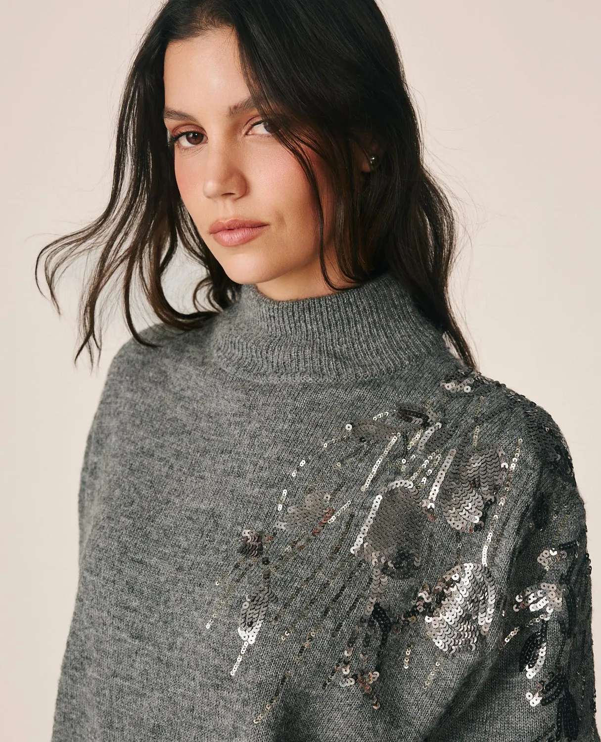Alma en Pena I26CL0804 pull gris laine sequins