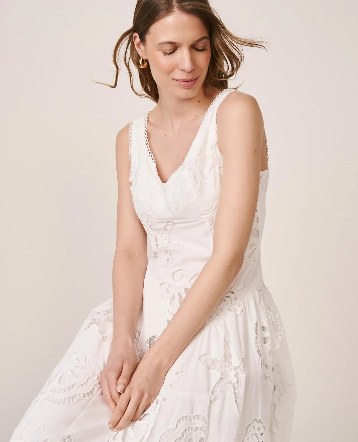 Alma en Pena V26CL0262 robe midi blanche coton