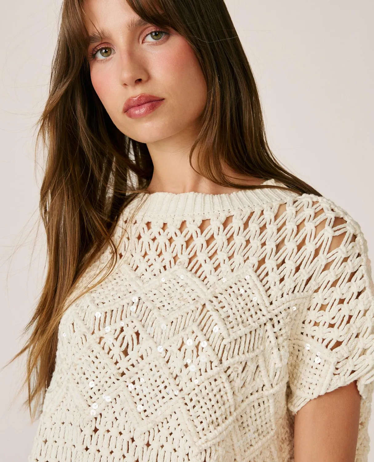 Alma en Pena I26CL1405 gilet blanc ajouré à franges