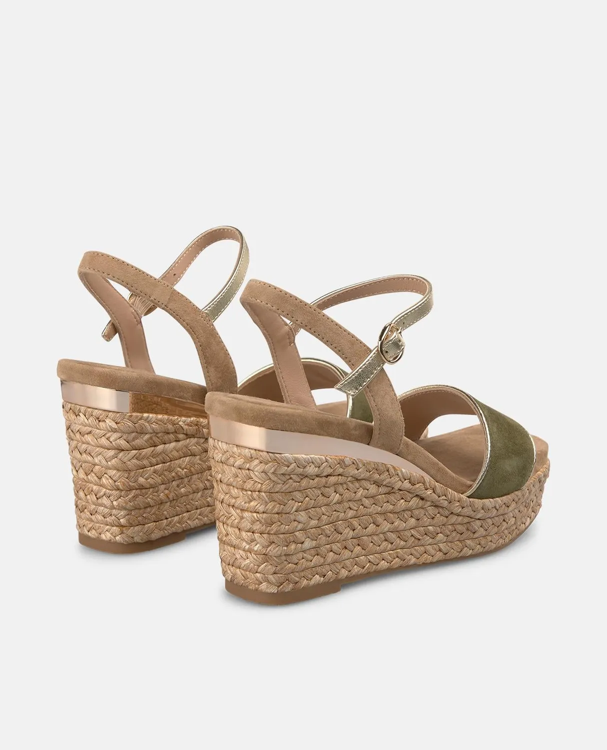 Alma en Pena V265500 compensée kaki cuir 9 cm