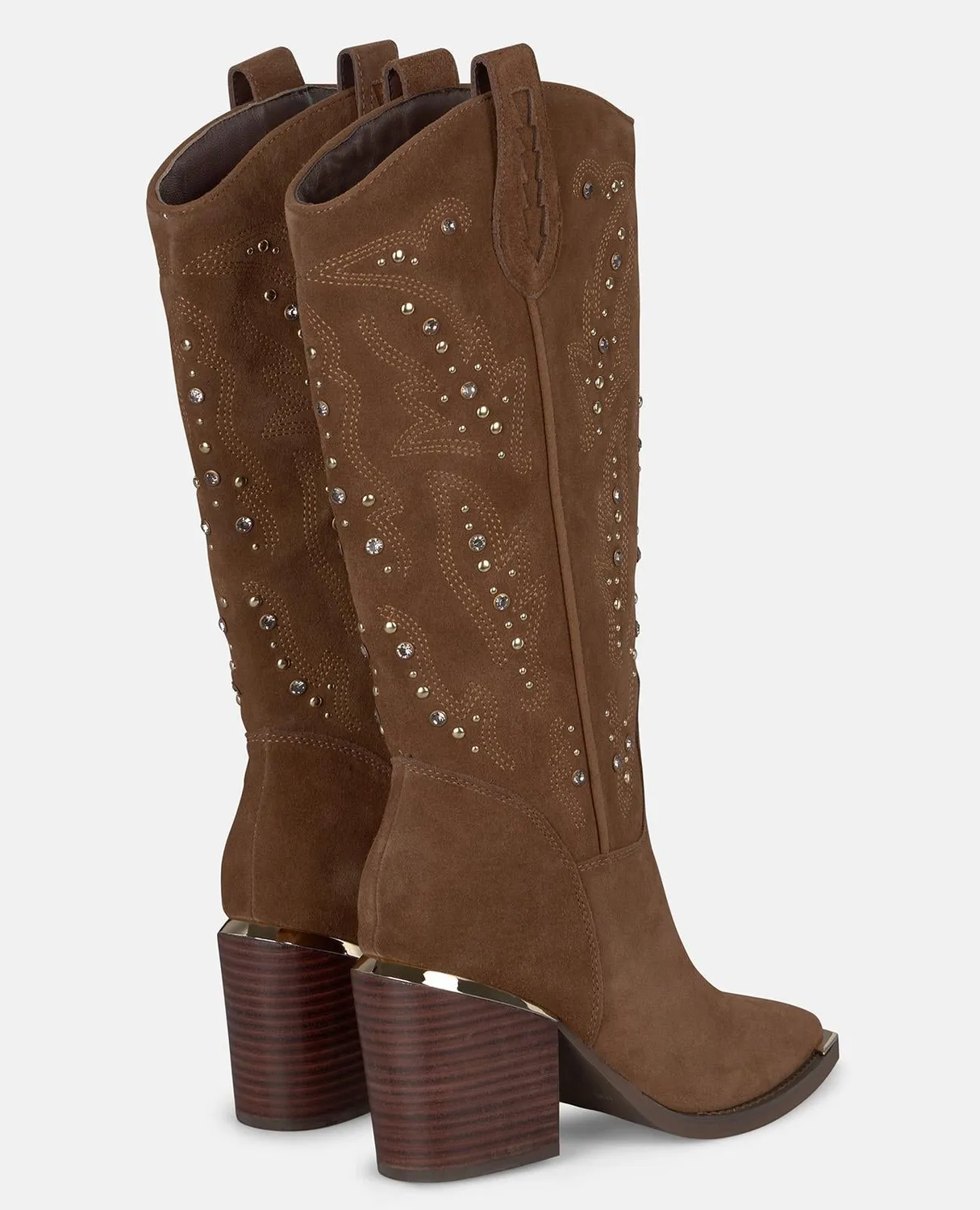 Alma en Pena I250826 bottes à talons camel cloutées