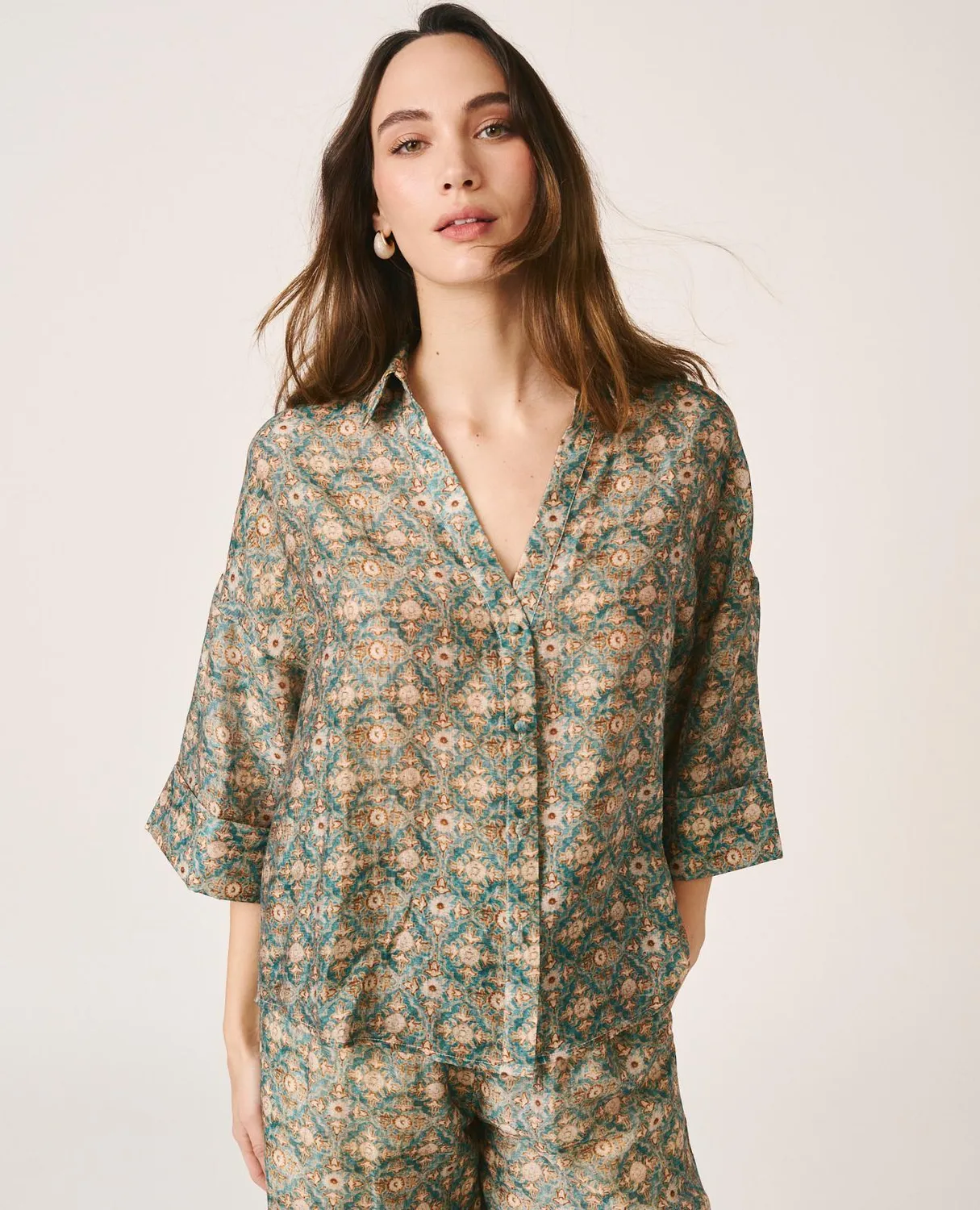 Alma en Pena V26CL0416 chemise bleue manches courtes