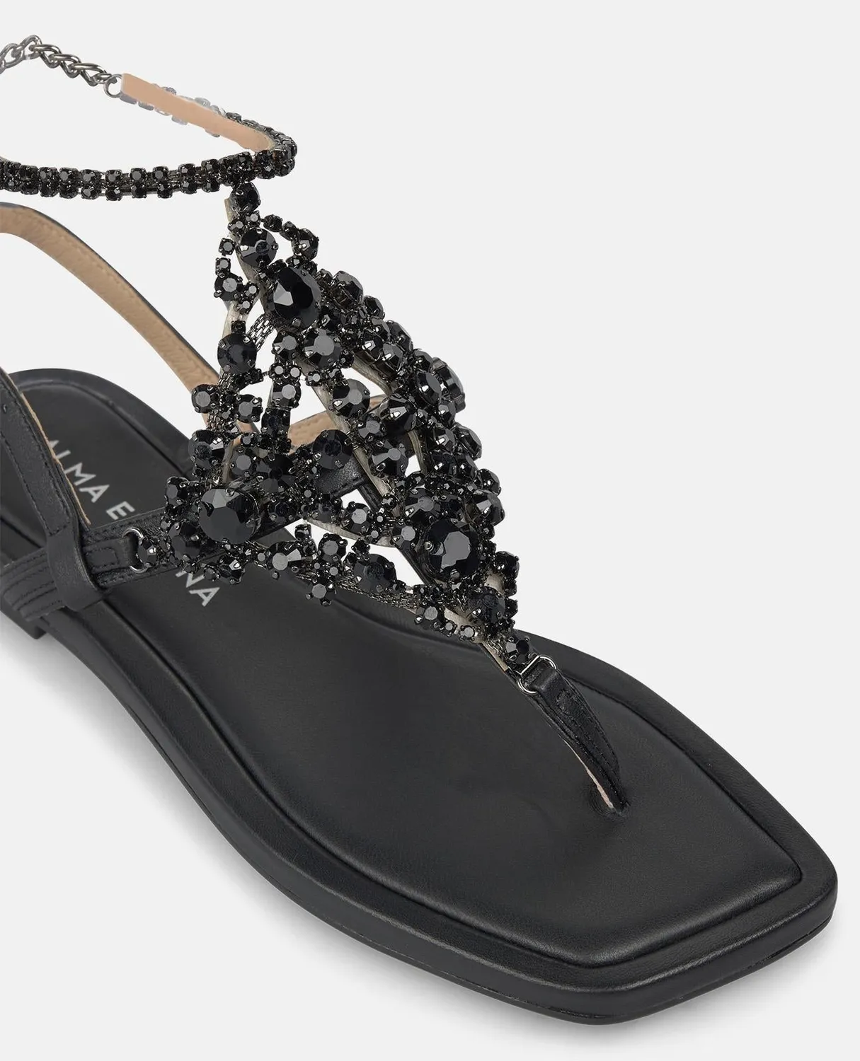 Alma en Pena V268427 sandales cuir noir strass plates