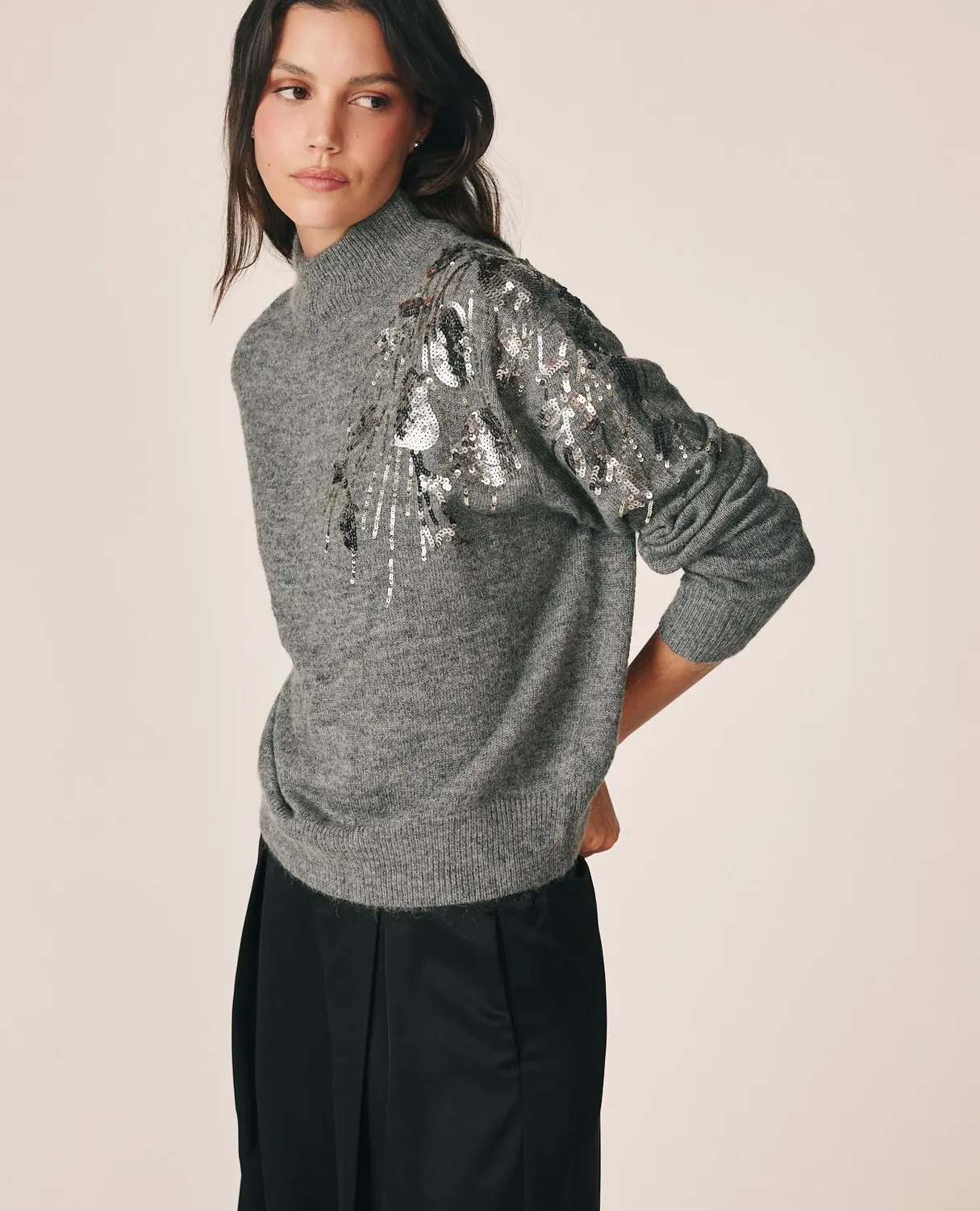 Alma en Pena I26CL0804 pull gris laine sequins