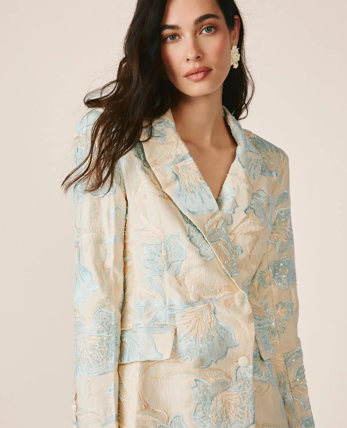 Alma en Pena V26CL1005 blazer fleuri bleu coton