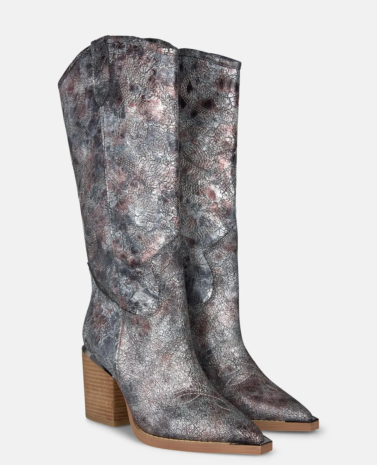 Alma en Pena V260108 bottes à talon cuir argenté