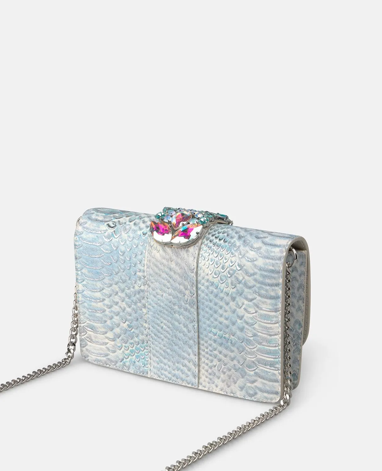 Alma en Pena BG103 clutch cuir turquoise effet strass