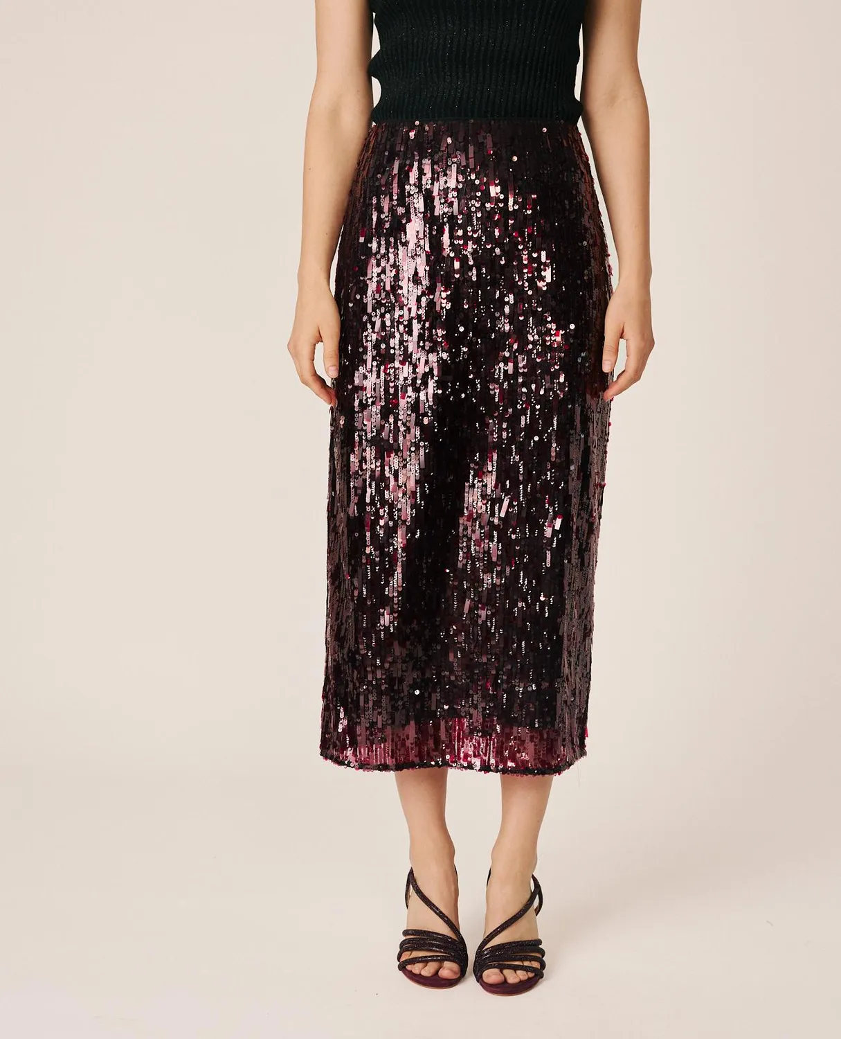 Alma en Pena I26CL1806 jupe midi bordeaux sequins