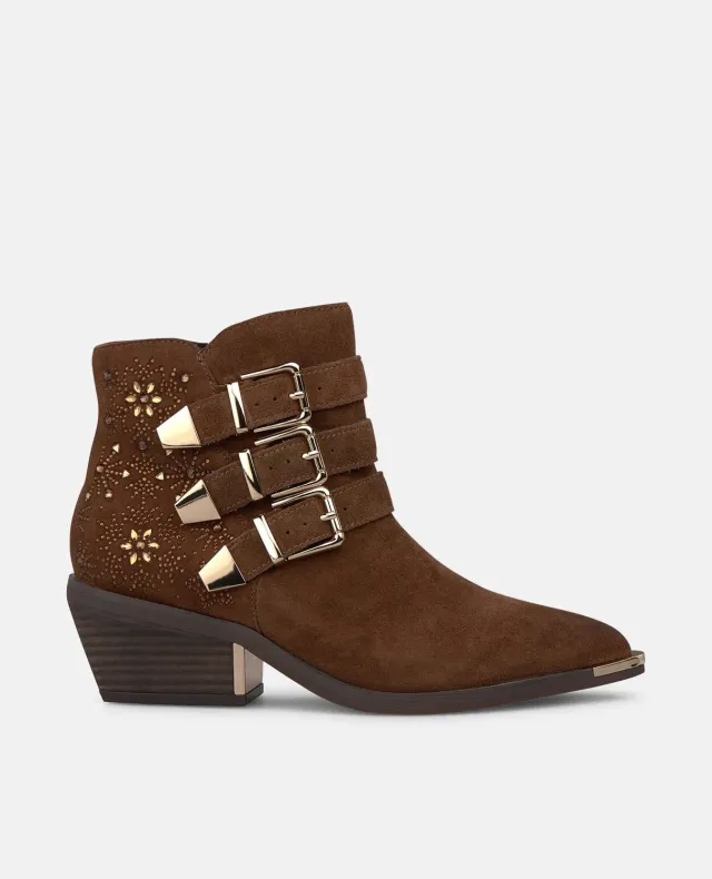 Alma en Pena I260556 bottines daim camel boucles talon 5 cm
