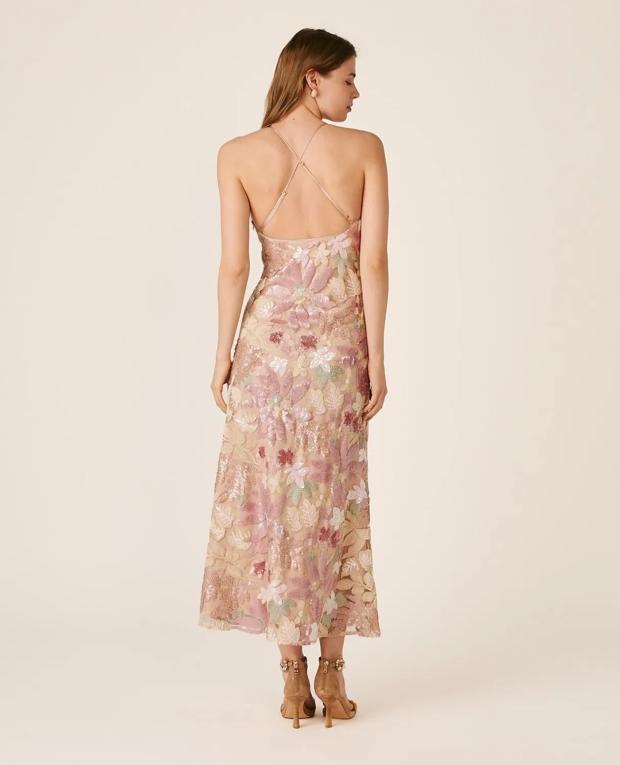 Alma en Pena V26CL0246 robe midi sequins rose