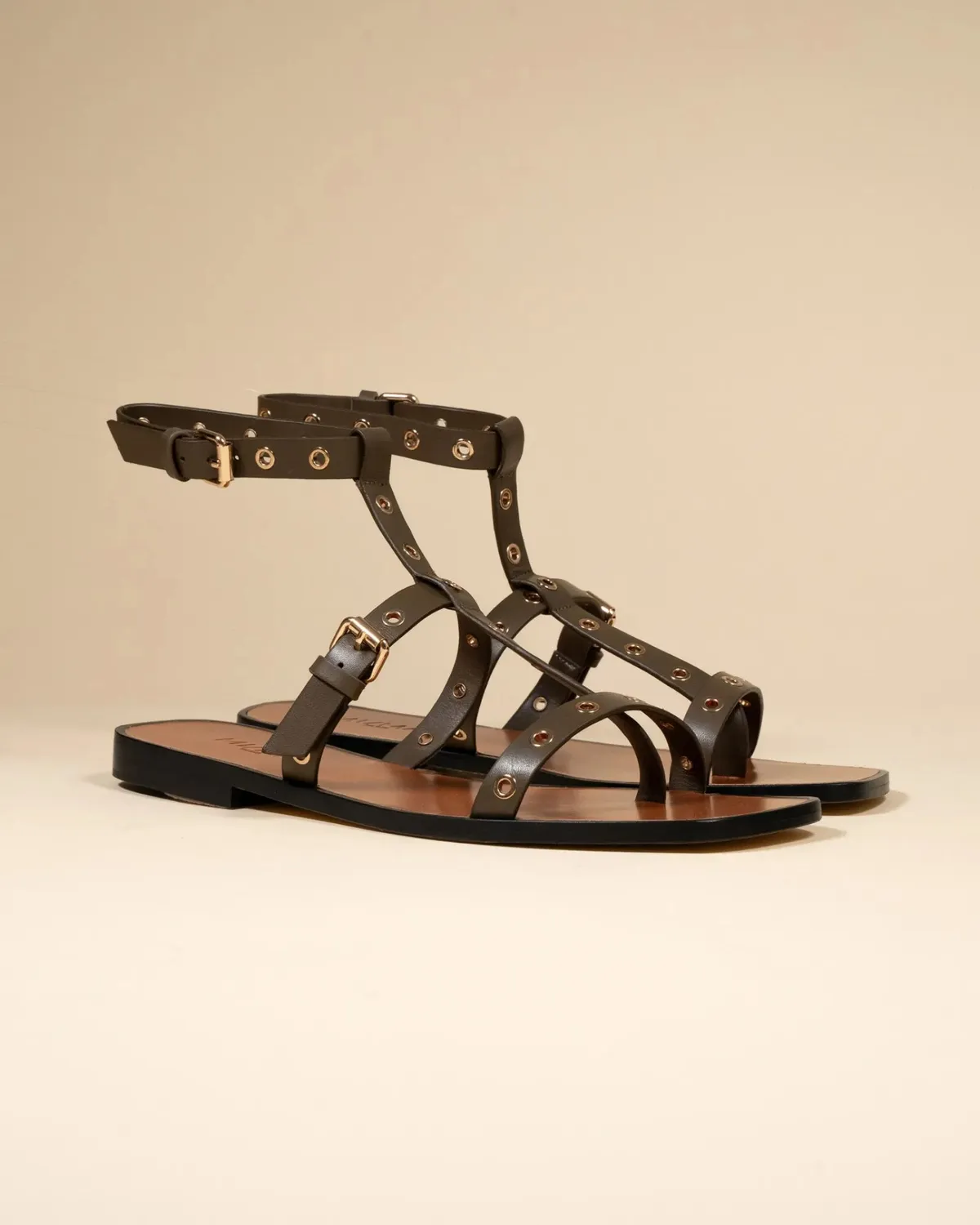 Mi/Mai Bonnie Kaki nu-pieds kaki cuir
