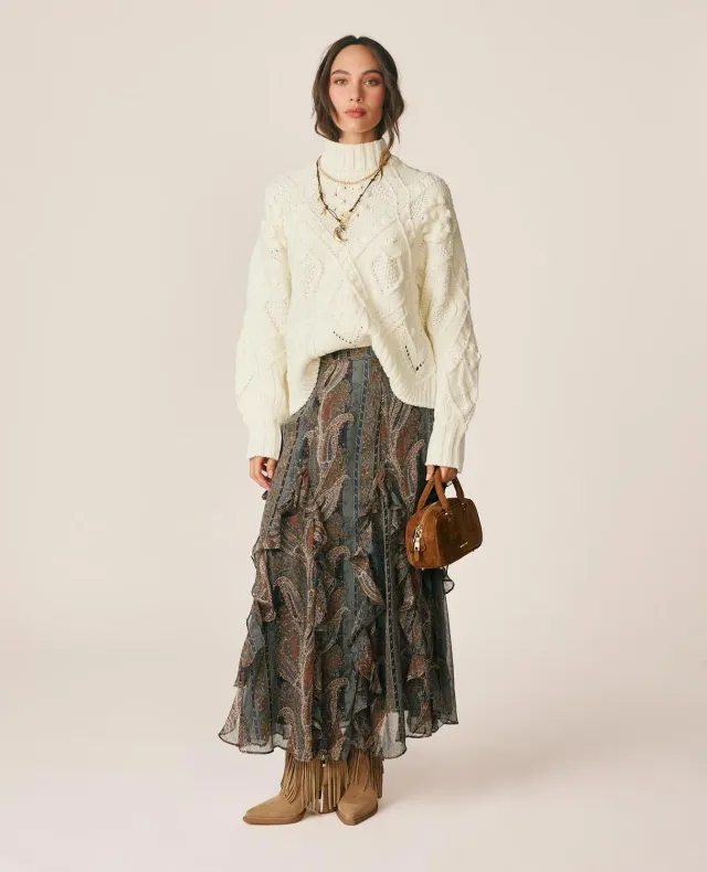 Alma en Pena I26CL1812 Jupe Longue Paisley Gris Fluide